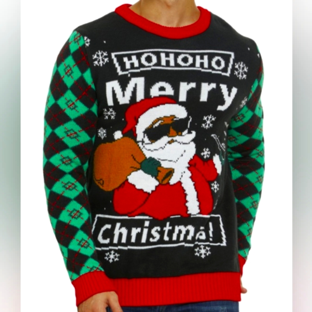 Men's Xxl Christmas Sweater - Black, Red, Green
